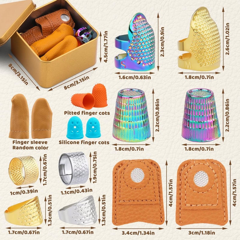Ftyiwu Sewing Thimble, Hand Sewing Thimble with Storage Box, Adjustable Metal Sewing Thimble, Leather Finger Protector, DIY Hand Sewing Tool Accessories - Image 2